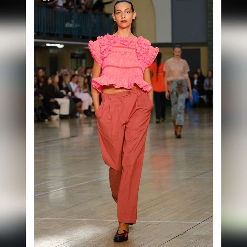 Molly Goddard Clay Brick Red Pleated Chinos Poly/Cotton sz 6
